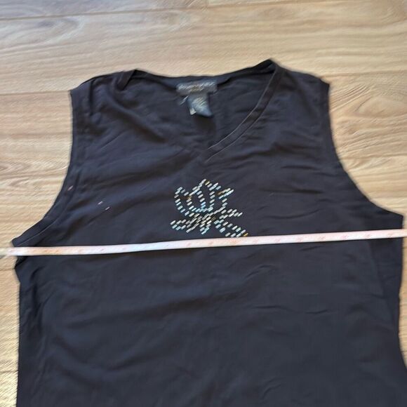 Banana Republic Stretch Cotton Black Tank Top Size Large with Bedazzled Flower o - Picture 5 of 7
